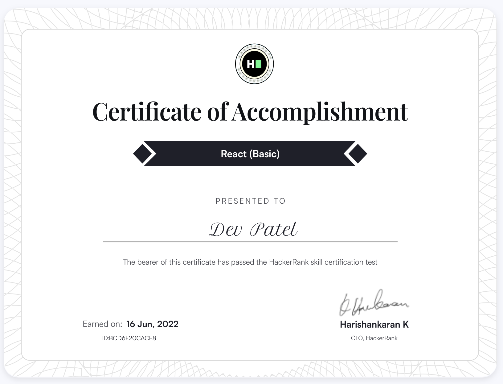 React Certificate